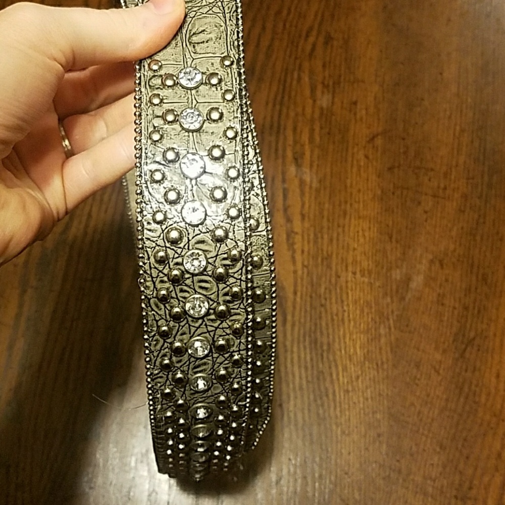 Guess Rhinestone Studded Gray Belt - Picture 2 of 3